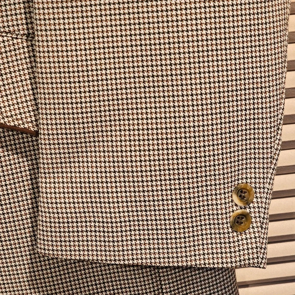 H Bar C California Ranchwear Vintage Western‎ Houndstooth Blazer Tan Brown 44